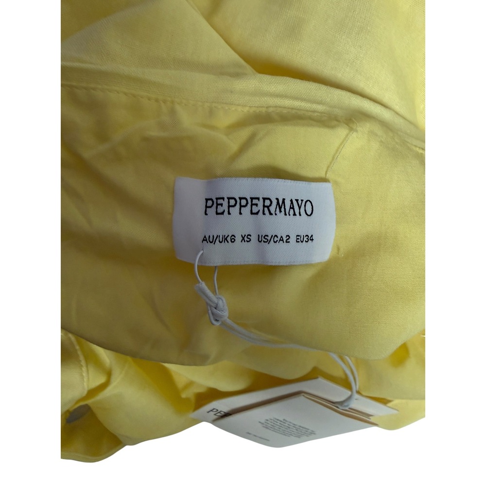 NWT Peppermayo Annalissa Linen Mini Dress Women's 2 Yellow One Shoulder Ruched - Picture 6 of 7